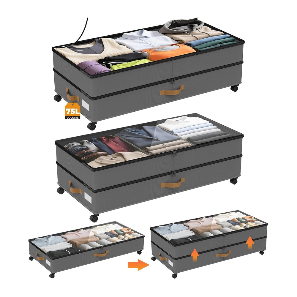 75L 2 Pack Adjustable Under Bed Storage with Wheels