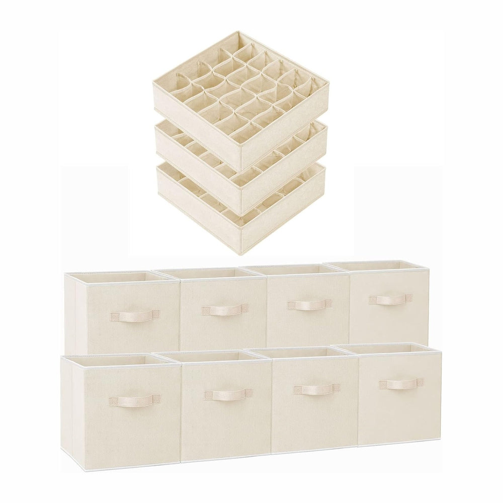 8 Pack 11 inch Fabric Storage Cubes with 3 Pack Sock Underwear Drawer Organiz...