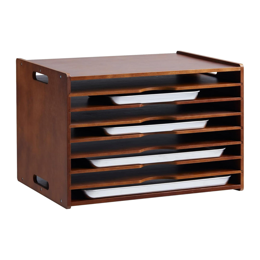 8-Tier Baking Sheet Organizer for Cabinet, 17 x 12 x 14 in Wooden Tray Divide...