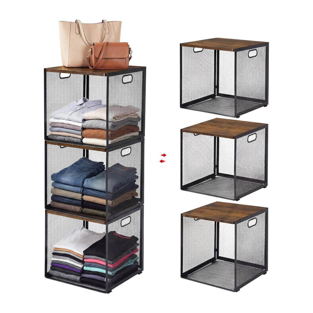 AceOrbit 3 Pcs Stackable Closet Storage Bins 12"x12"x12" Dark