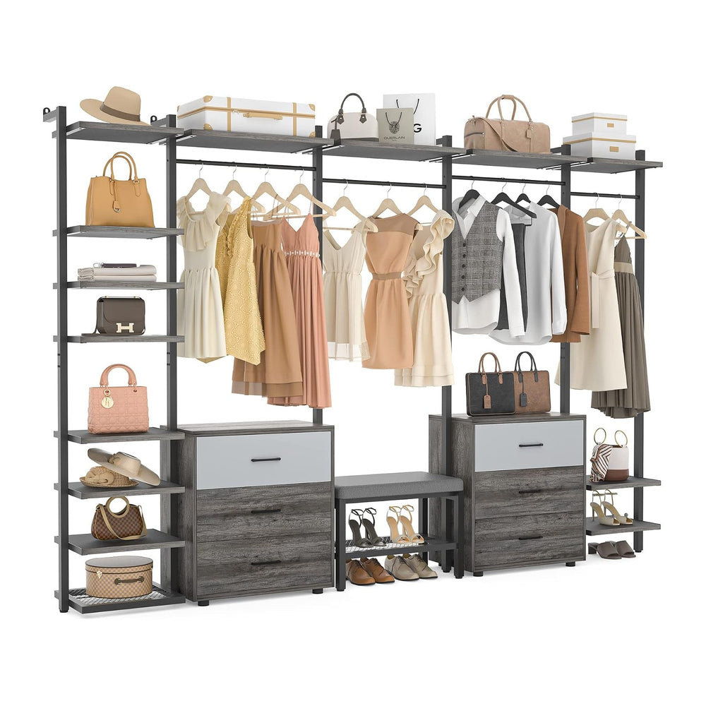 Aheaplus Wall Mounted Closet System, Closet Organizer with 6-Drawers & Rods