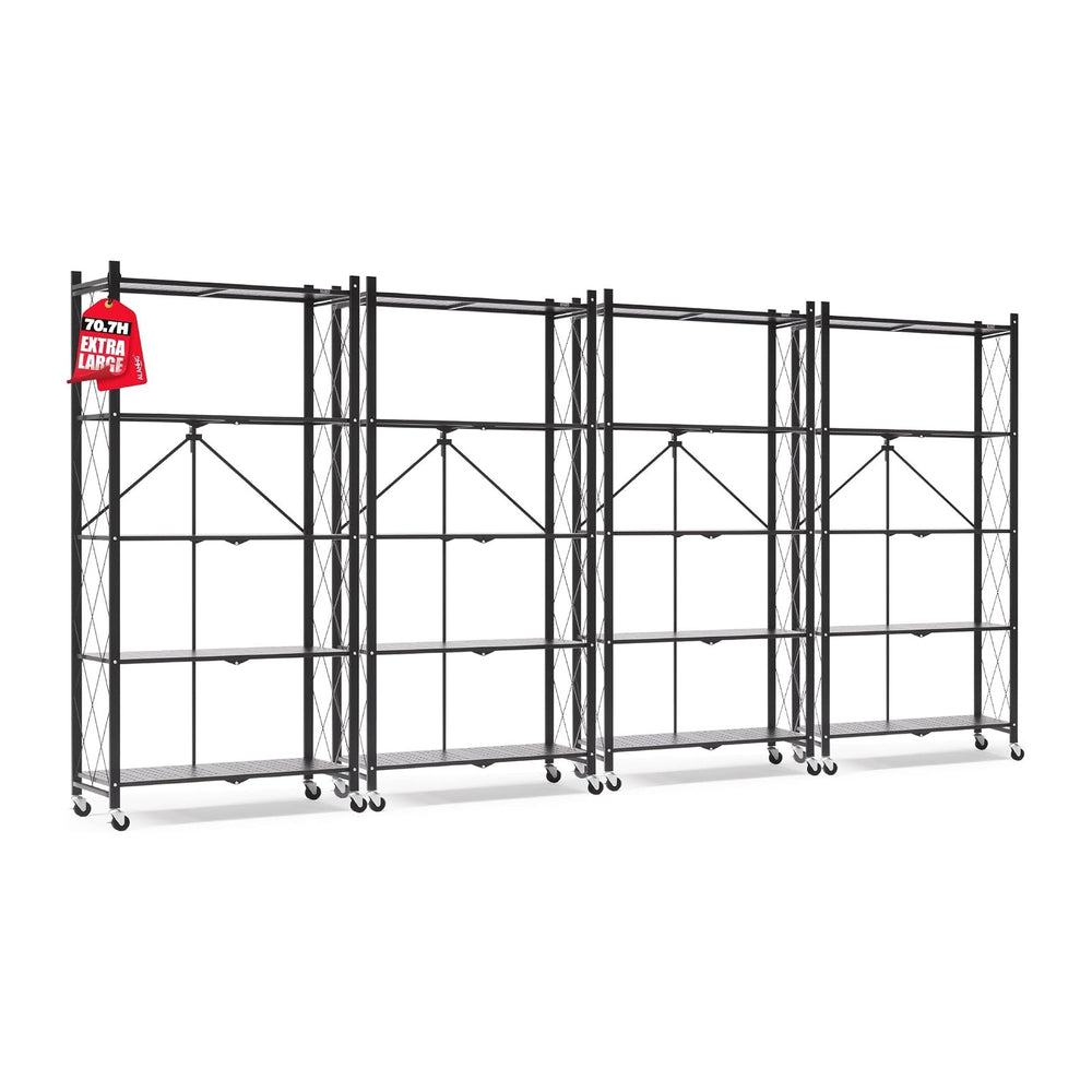 ALANNG 70.7" H Metal Storage Shelves, 5 Tier Folding Shelf on Wheels