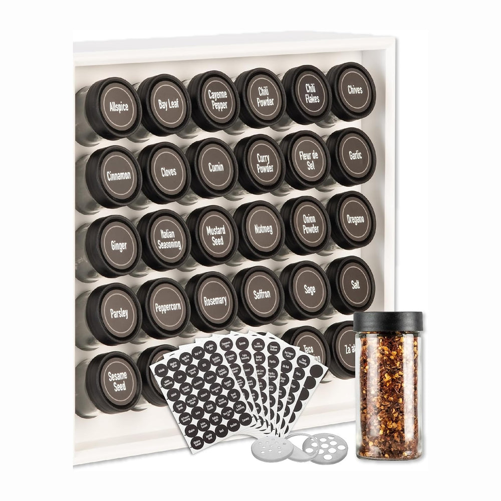 AllSpice Spice Rack Organizer, 525 Unique Labels, Countertop or Wall Mount