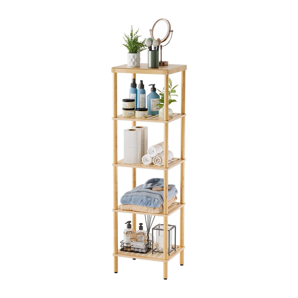 AmazerBath 5-Tier Bamboo Bathroom Shelf, Bathroom Standing Shelves, Multifunc...