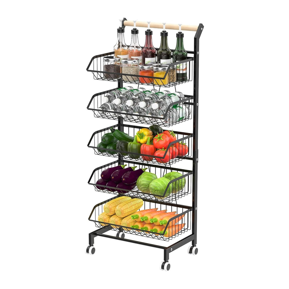 Anvazise 5-Tier Snack Cart with Wheels Adjustable Rolling Pantry Kitchen Cart...