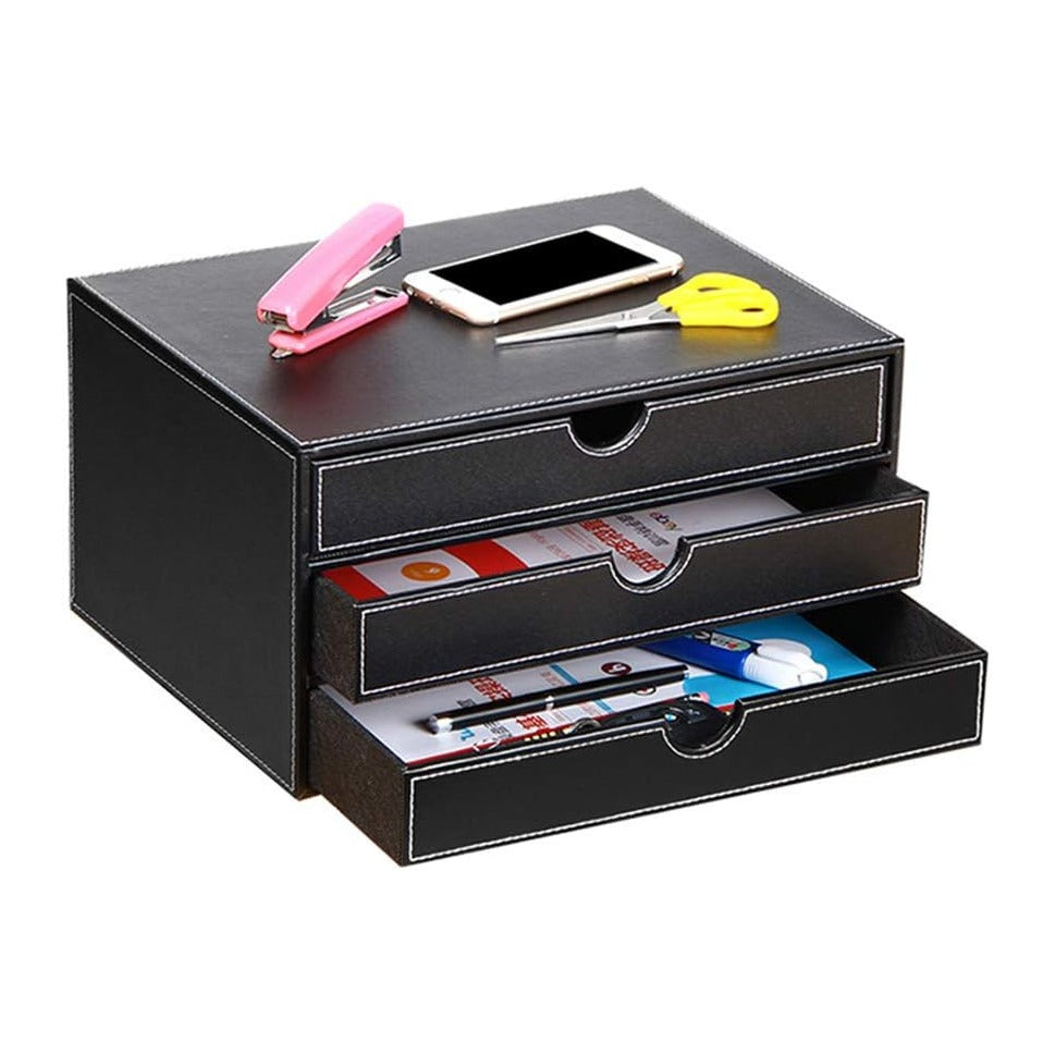 Ayunga Leather Desk Organizer with 3 Drawers, Executive Office Supplies Deskt...