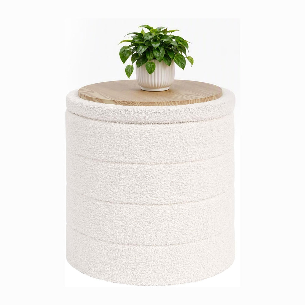 B FSOBEIIALEO Folding Storage Ottoman, Round Sherpa Ottomans, Cream White