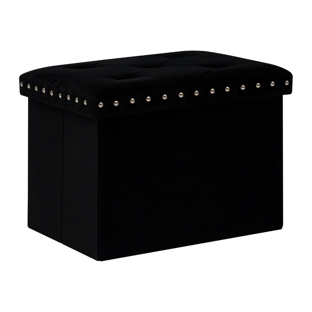 B FSOBEIIALEO Storage Ottoman Cube, 16.5" Velvet Folding Ottoman, Black