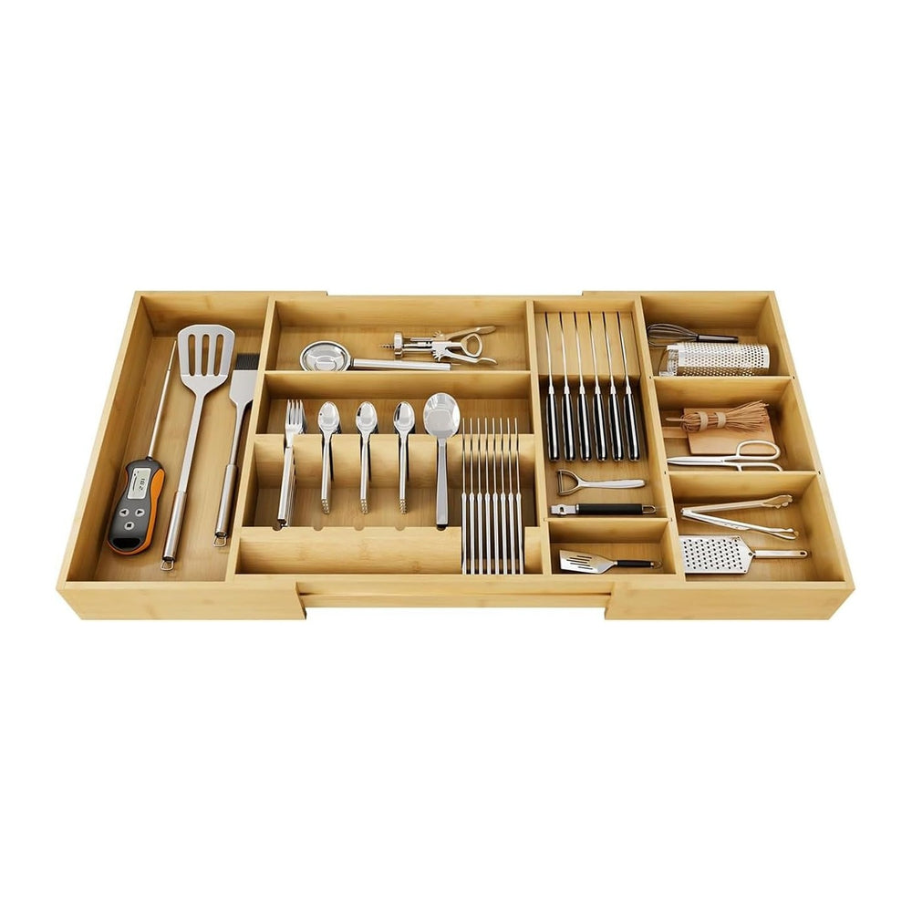 Bamboo Expandable Kitchen Drawer Organizer, 17.7-29.5 in,Natural