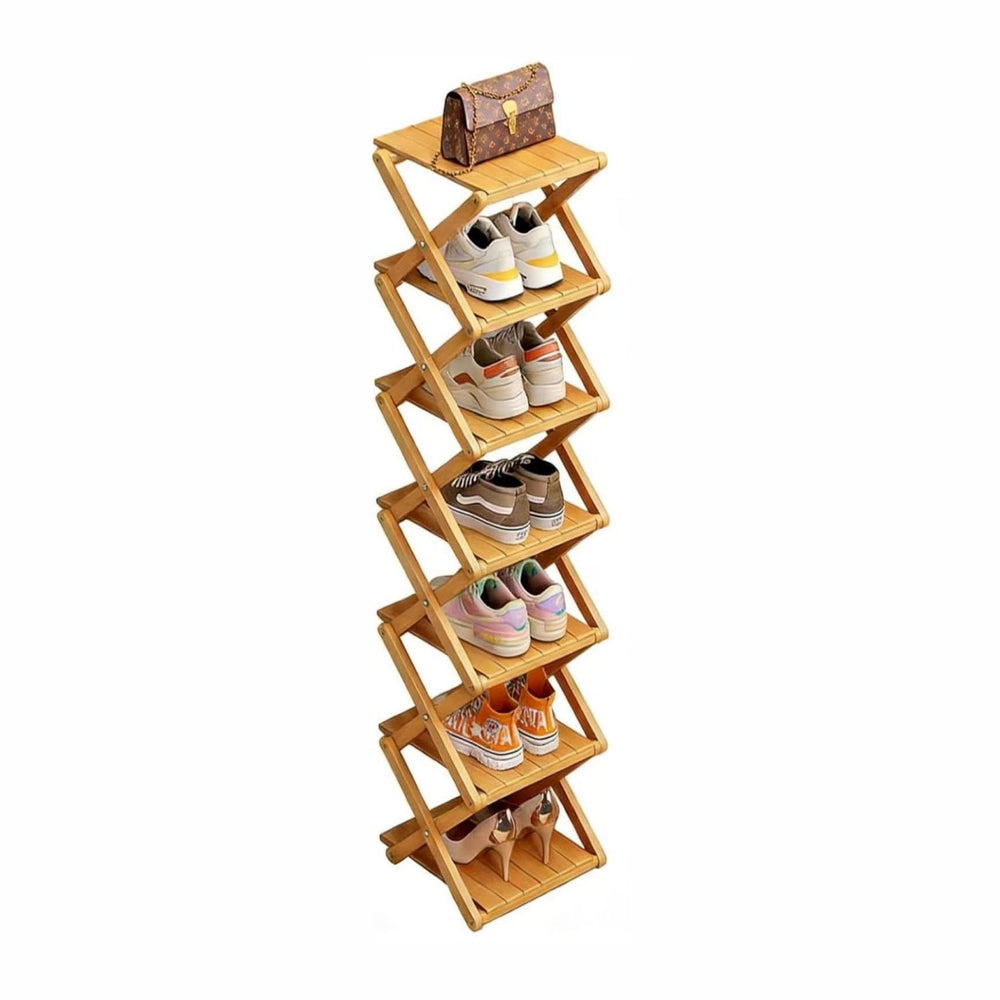 Bamboo Shoe Rack - No Assembly Required, Tall Narrow Foldable Shoe Organizer,...