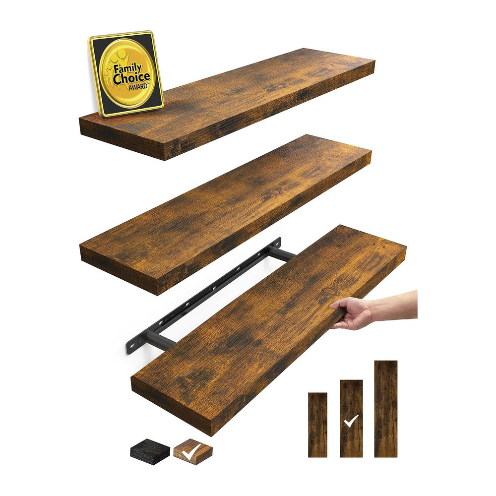 BAYKA Rustic Brown Floating Shelves 22.5in, 3 Pack, Wall Mount Wood Shelf