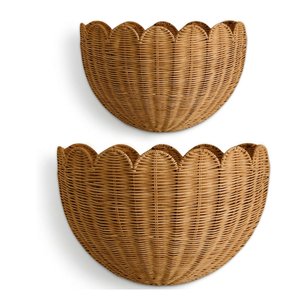 BEBE BASK The Original Scalloped Wicker Wall Basket – Set of 2 (16x10x7 In)