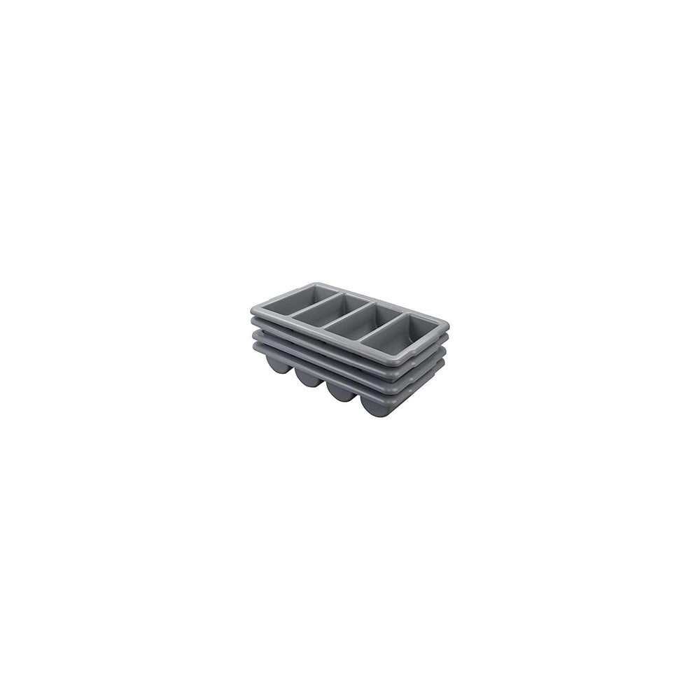 Begale 4-Pack Commercial Cutlery Bin, 4-Compartment Cutlery Bin, Gray