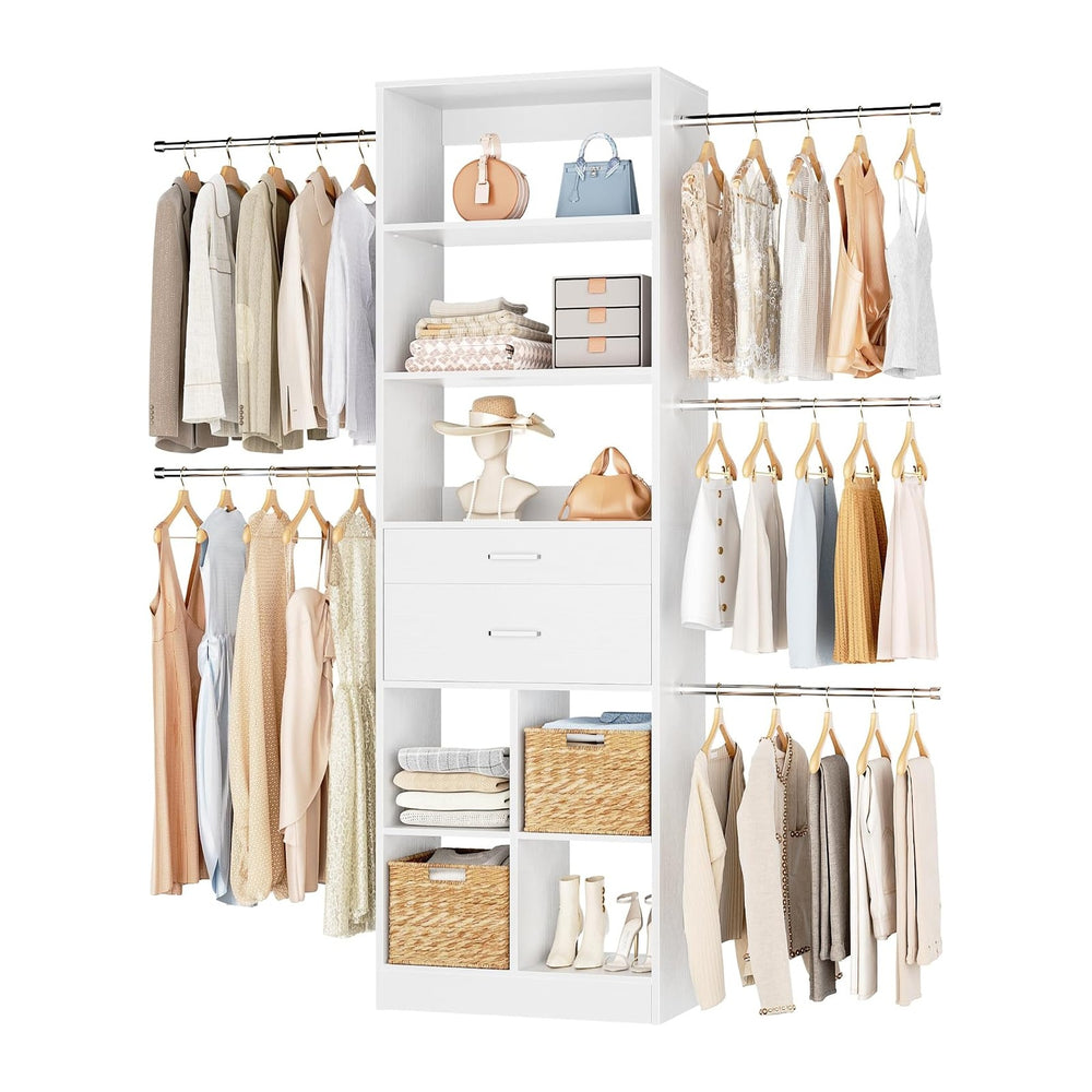 Besiost Small Closet System, 3.2-6.8FT Small Closet Organizer with 2 Wooden D...
