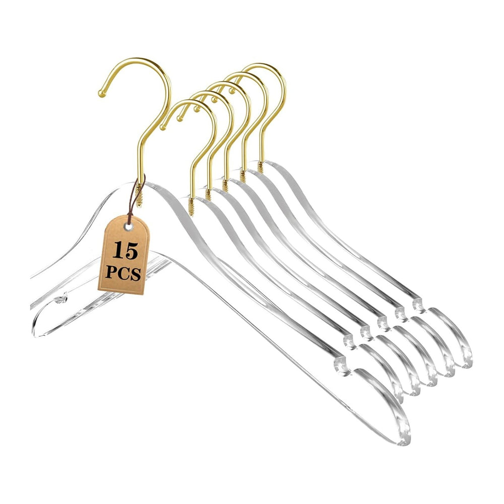 Besser 15 Pack Acrylic Hangers with Gold,Acrylic Clear Hanger,Premium Crystal...