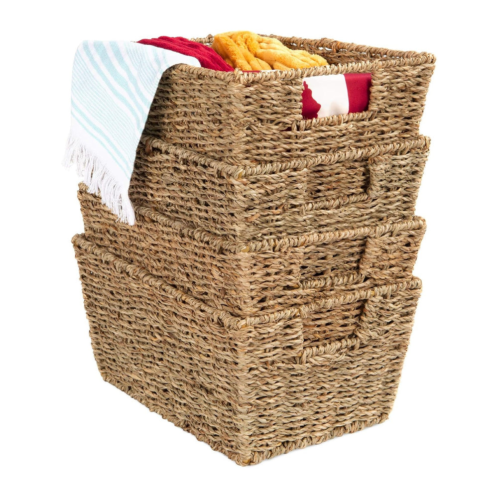 Best Choice Products Rustic Set Of 4 Multipurpose Stackable Seagrass Storage ...