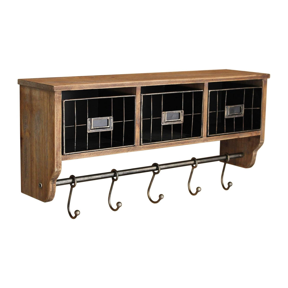 BizChair Wall Mounted Storage Rack - Rustic Brown Solid Pine Wood - 24 Inch -...