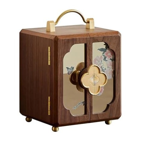 Black Walnut Jewelry Organizer, Wooden Jewelry Box with Gold Handle
