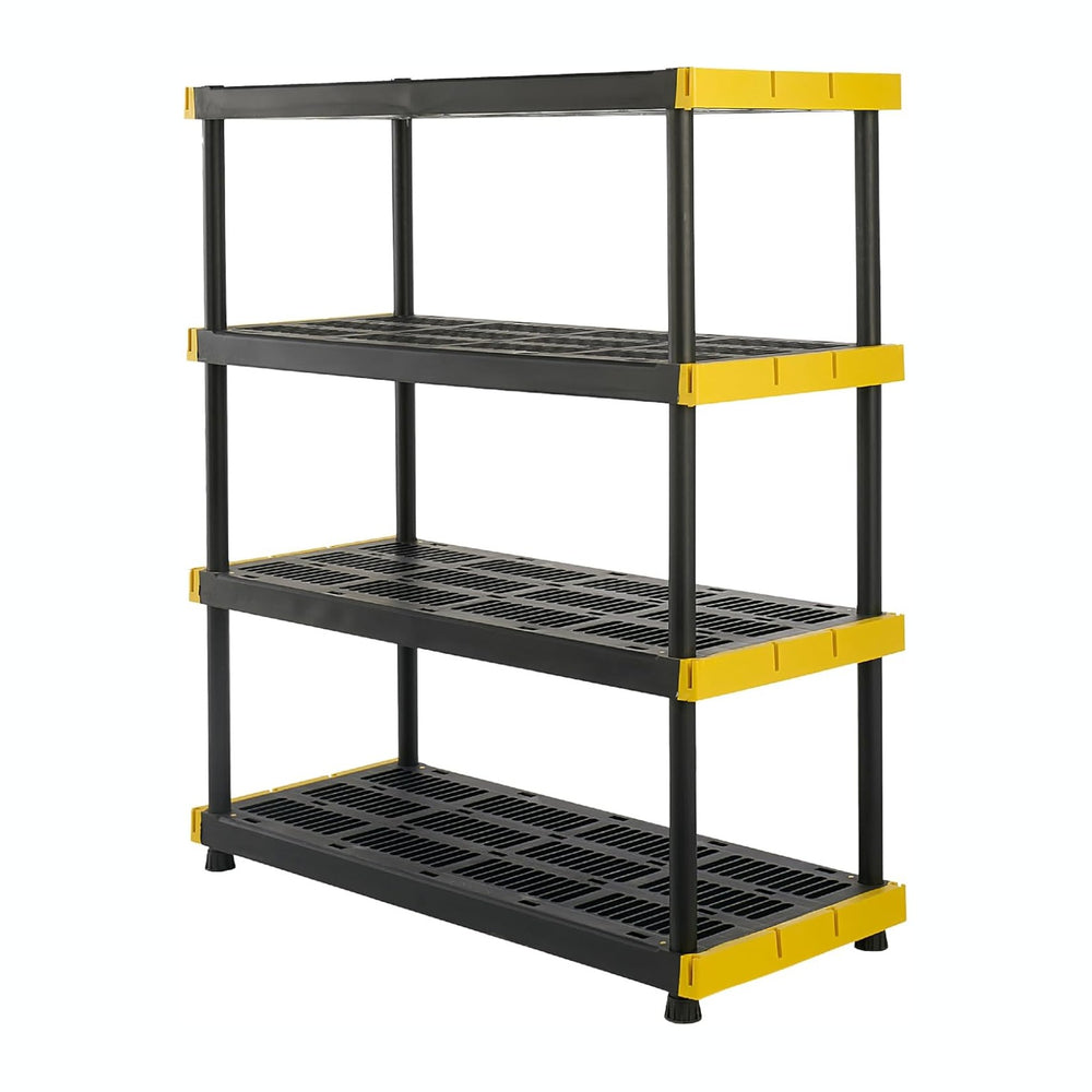 BLACK & YELLOW, 4-Tier Heavy Duty Plastic Storage Shelving Unit, 200lbs/s...