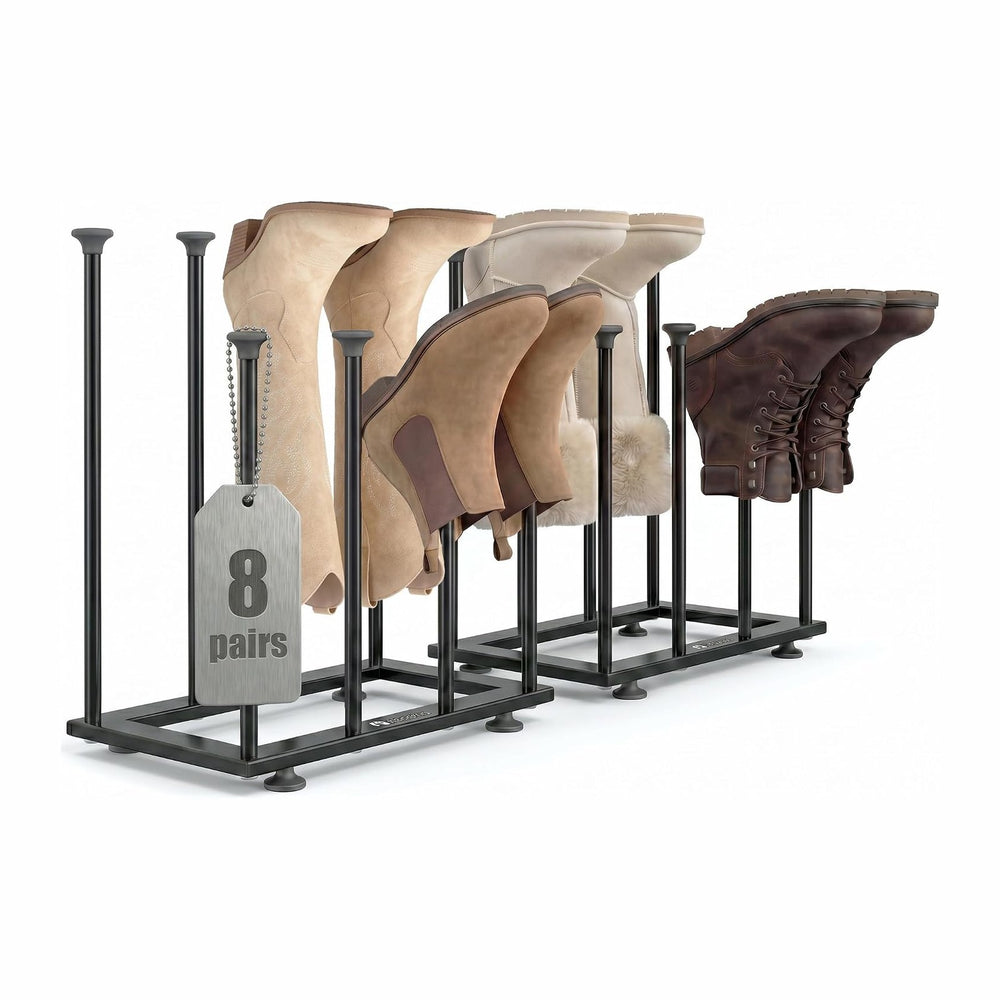 Boot Rack,Metal Free Standing Boot Storage Organizer, 8 Pairs,Black