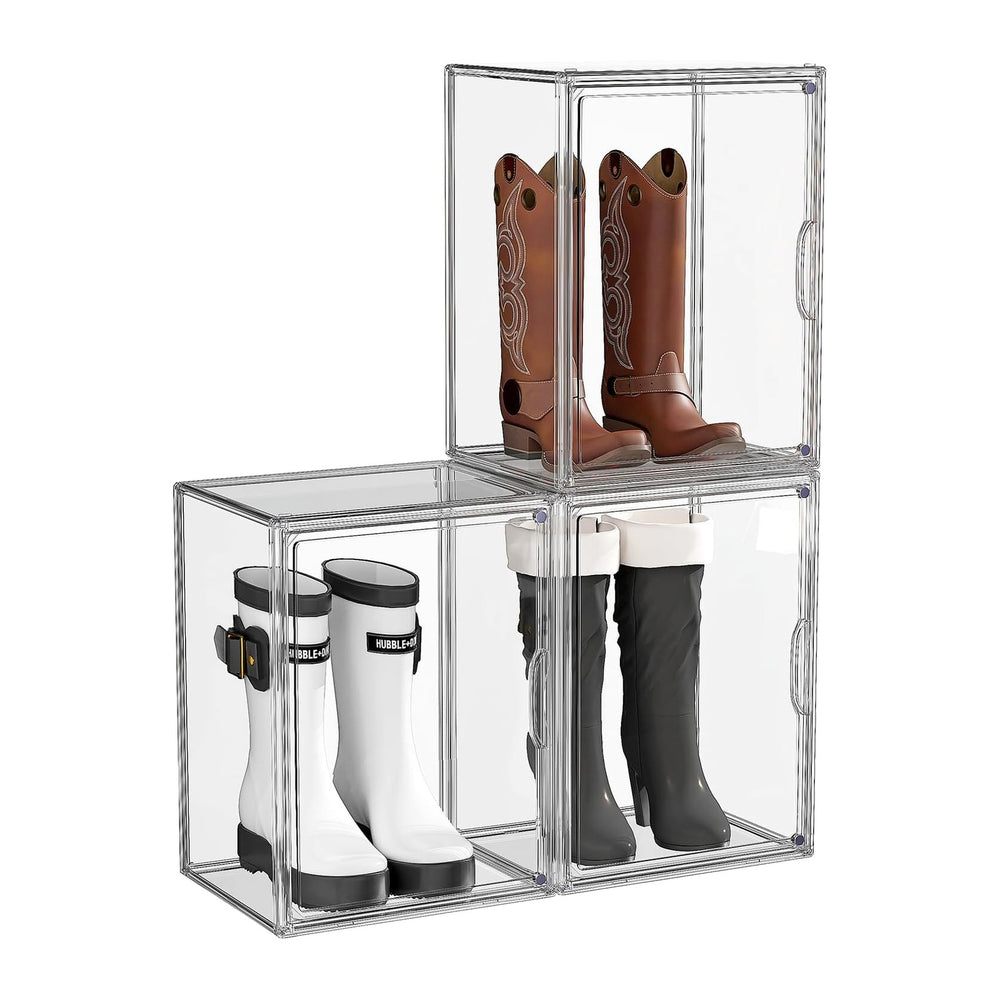 Boot Storage Organizer Tall Boots Boxes 3 Pack Clear Plastic Stackable Boot O...