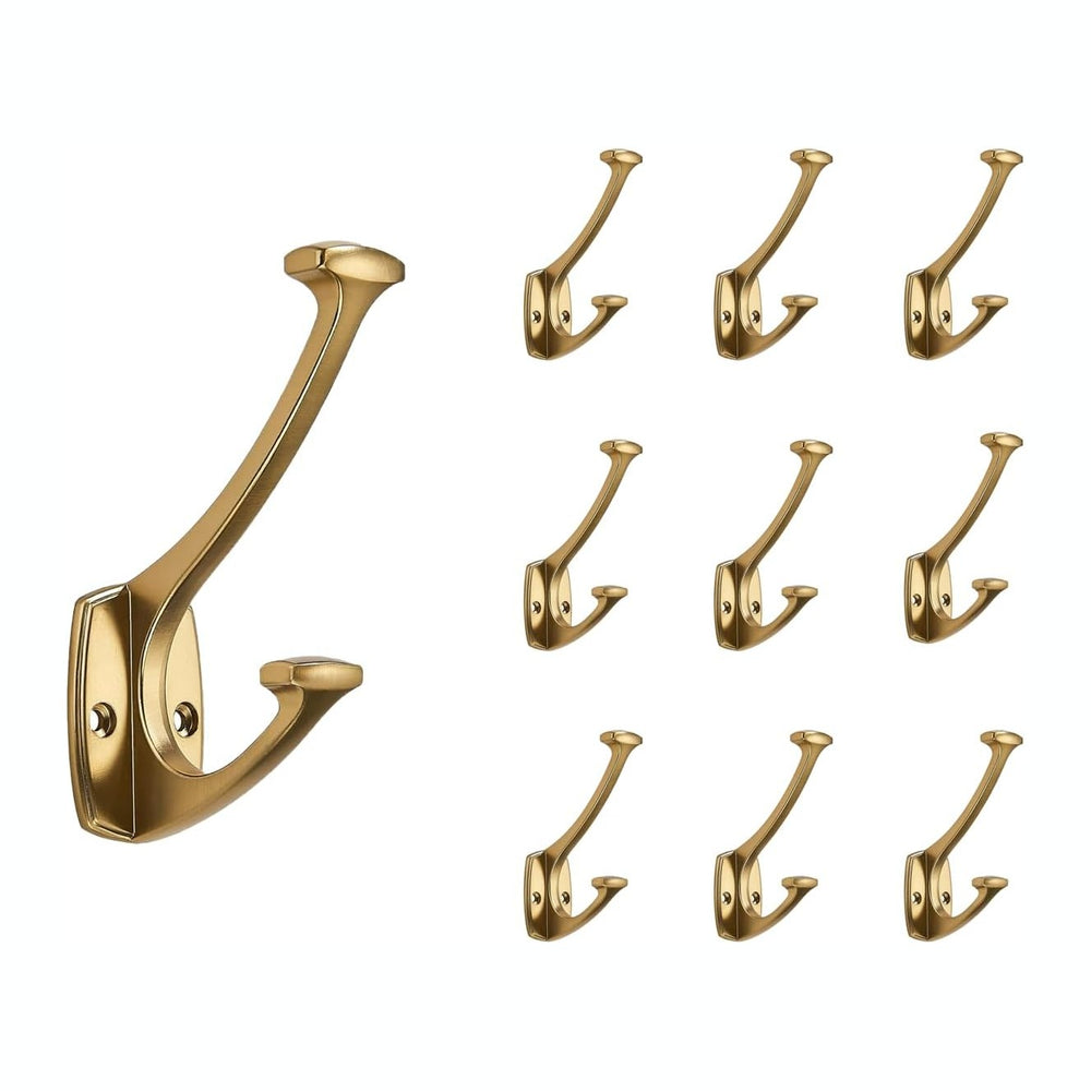Brushed Brass Hooks Wall Mounted Decorative Solid Heavy-Duty Coat Hooks for T...