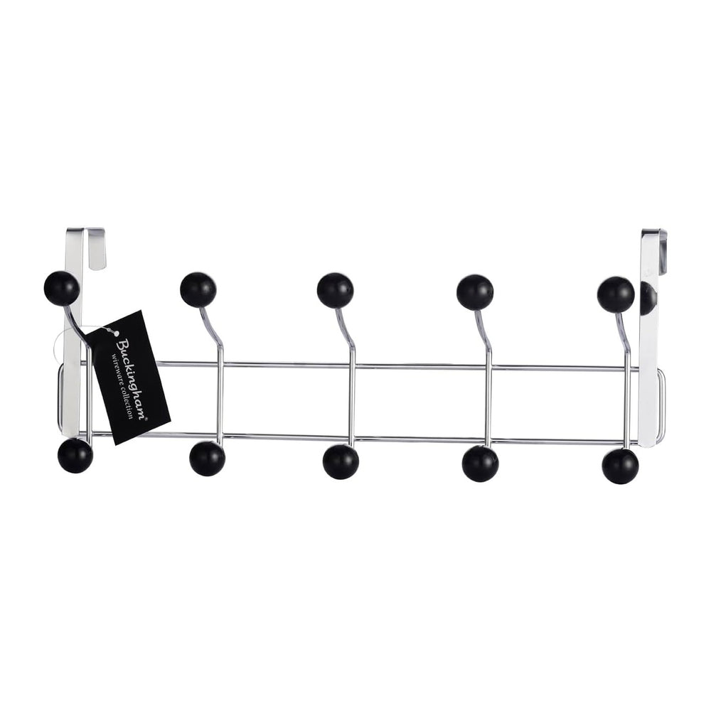 Buckingham 30018 Door 10 Hook Hanger, Chrome Plated, Black Plastic Balls, Pre...