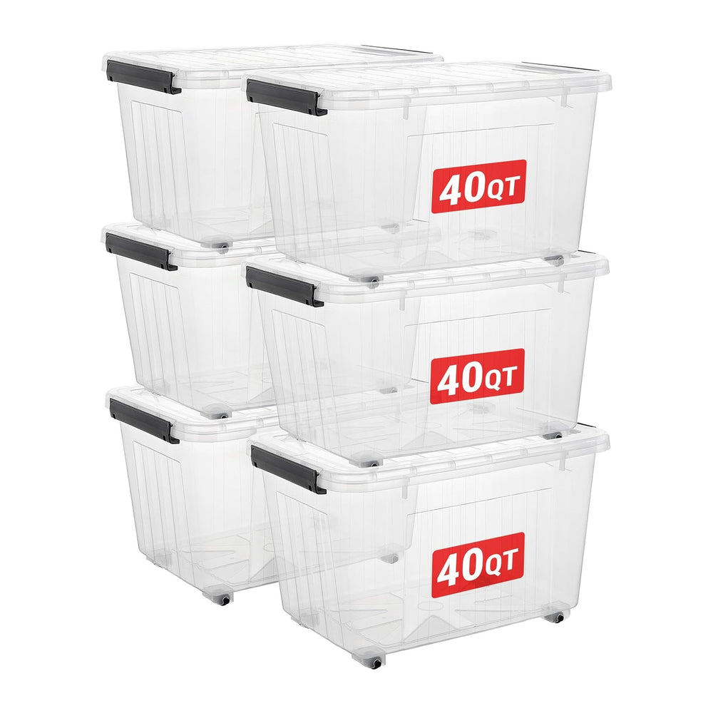 Cetomo Plastic Storage Bins, Lidded Storage Box with Wheels for Home Office D...
