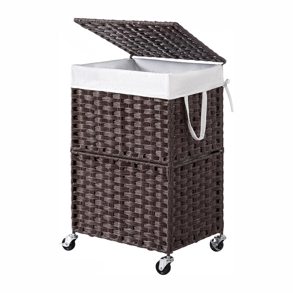Chrislley Wicker Laundry Basket with Wheels,Rolling Laundry Hamper with Lid