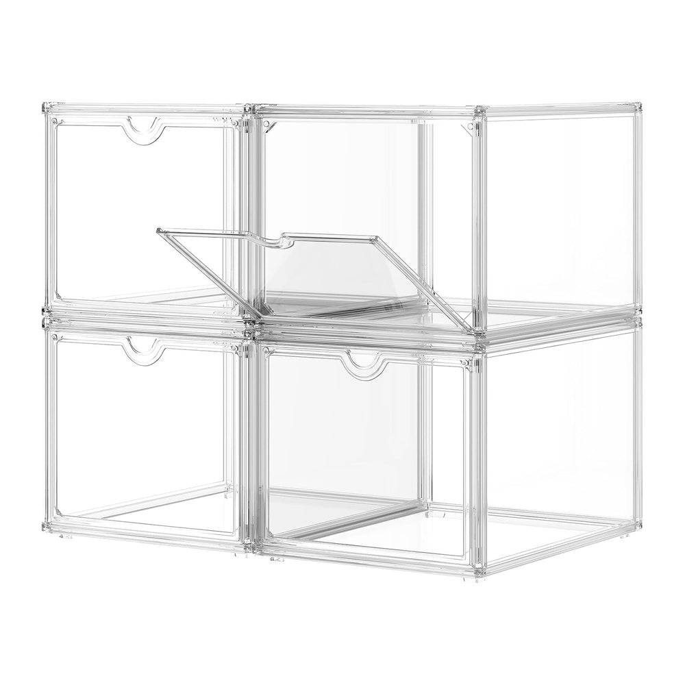 Clear Shoe Storage Boxes Stackable, Display Case With Magnetic Door, 4 Pack A...