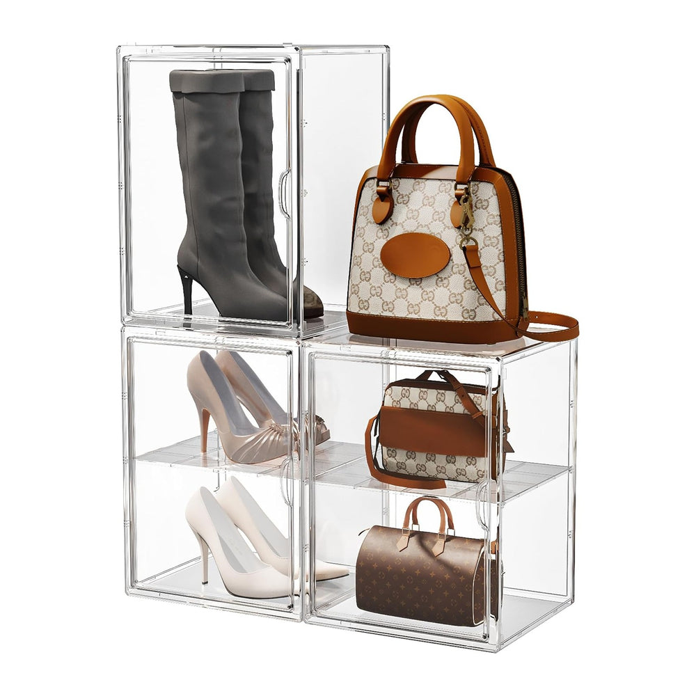 Clear Shoe Storage Boxes with Divider, Stackable Plastic Boot Boxes