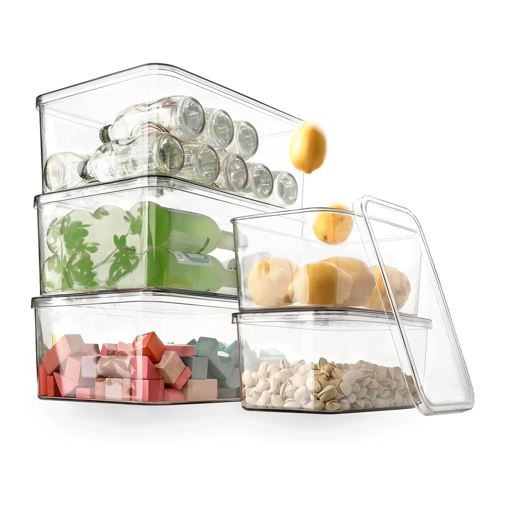 Clear Storage Bins With Lids, 5 Packs Food Storage Organizer, Cabinet Storage