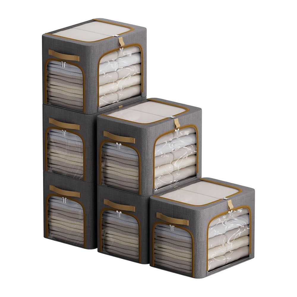Clothes Storage Bins with Metal Frame and 3 See-Through Windows Openings