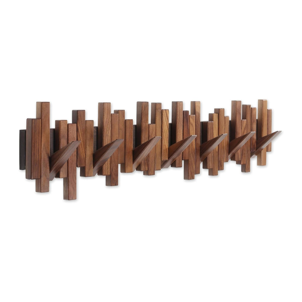 Coat Rack Wall Mount Piano Flip Down Wall Hook Rack 7 Hooks Walnut