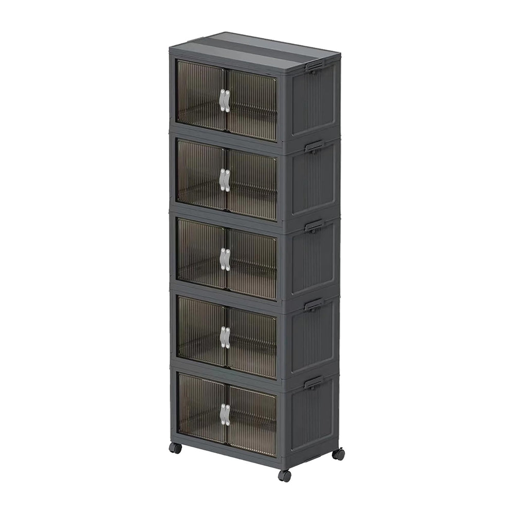 Collapsible Storage Bins with Lids Dark Grey Stackable Plastic Organizers for...