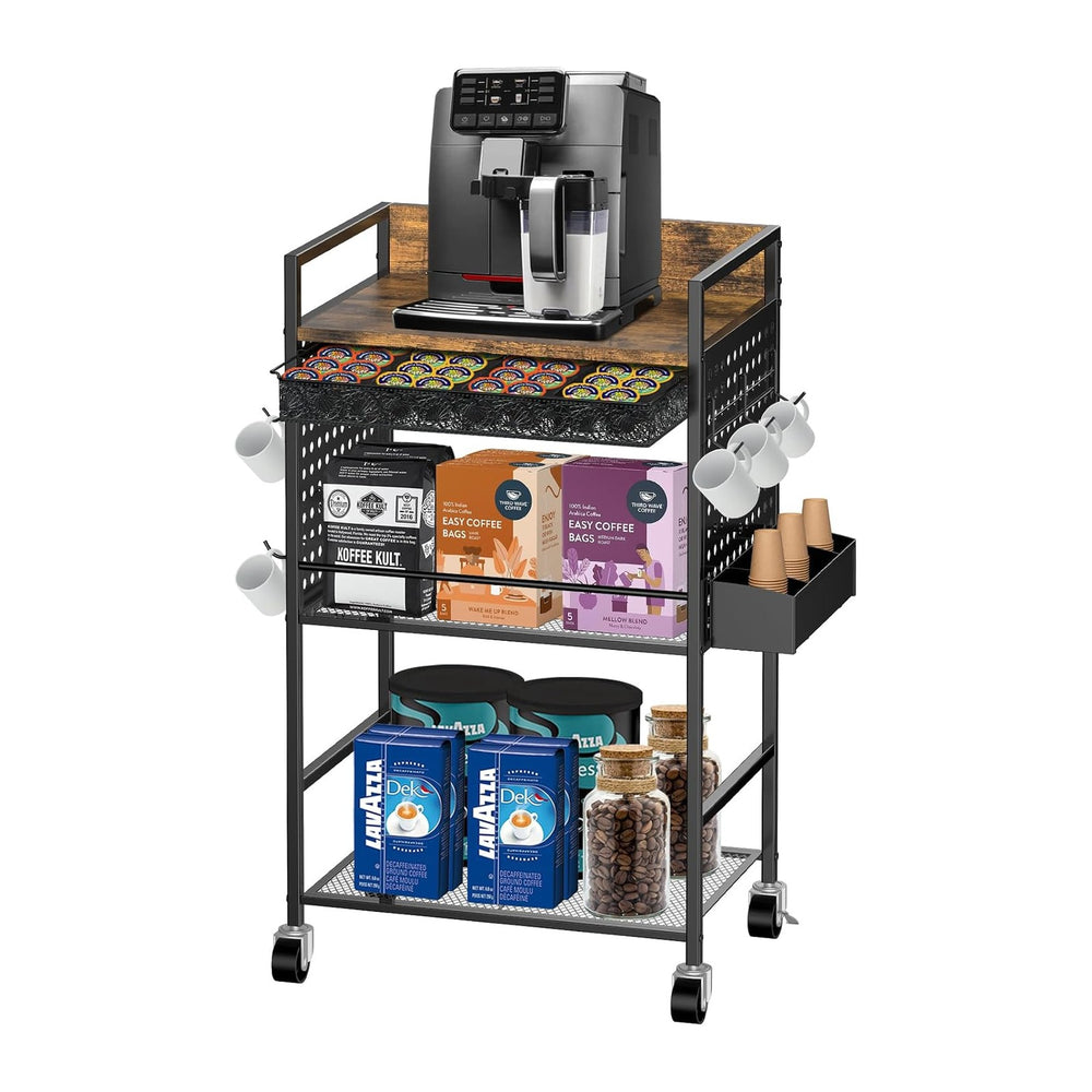 Compact Coffee Bar Cabinet, Rustic Brown & Black