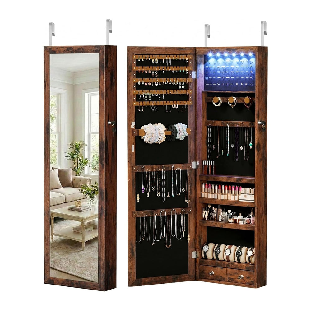 DUMOS 6 LEDs Mirror Jewelry Organizer Cabinet, Jewelry Armoire, 47.2 Inch
