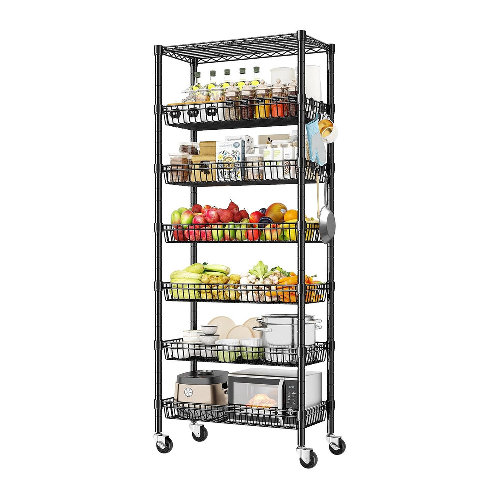 DurayLoly 7-Tier Wire Shelving Unit with Basket Shelf & Wheels