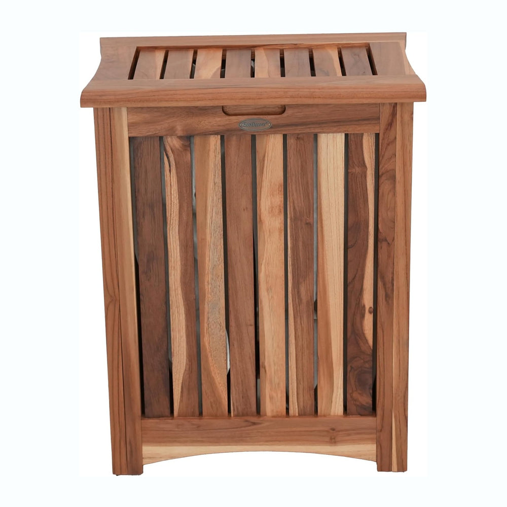 EcoDecors 18x12x16" Solid Teak Double Laundry Hamper, Natural