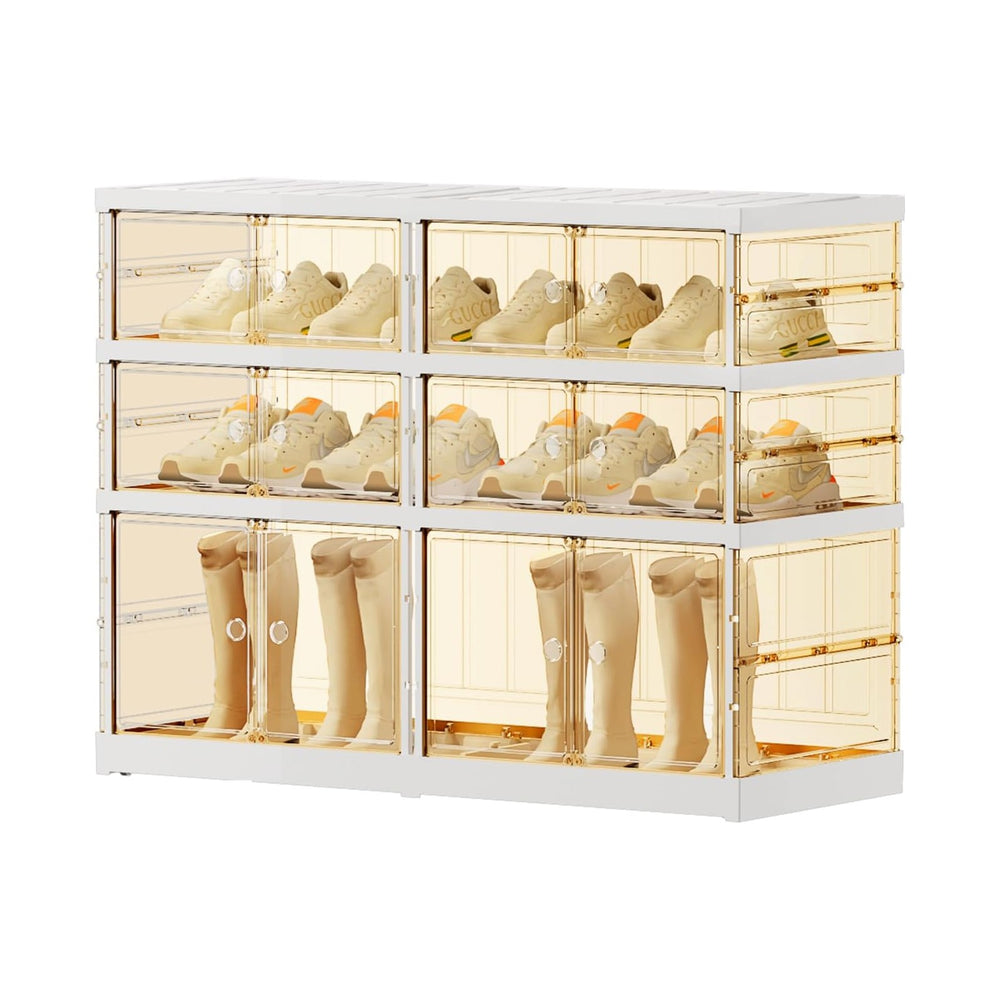 EHAMILY 3-Tier Foldable Shoe Rack Organizer with Doors, 12 Pairs, White