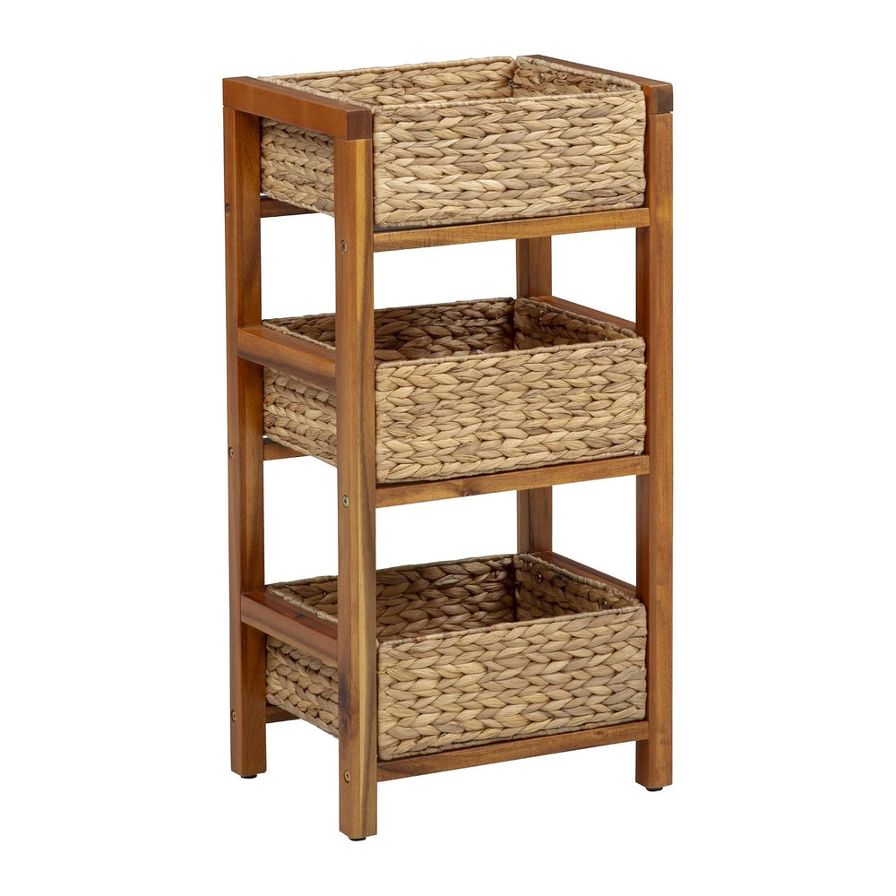 eHemco 3 Tier Hardwood Frame Grocery Storage Organizer Rack, Light Oak