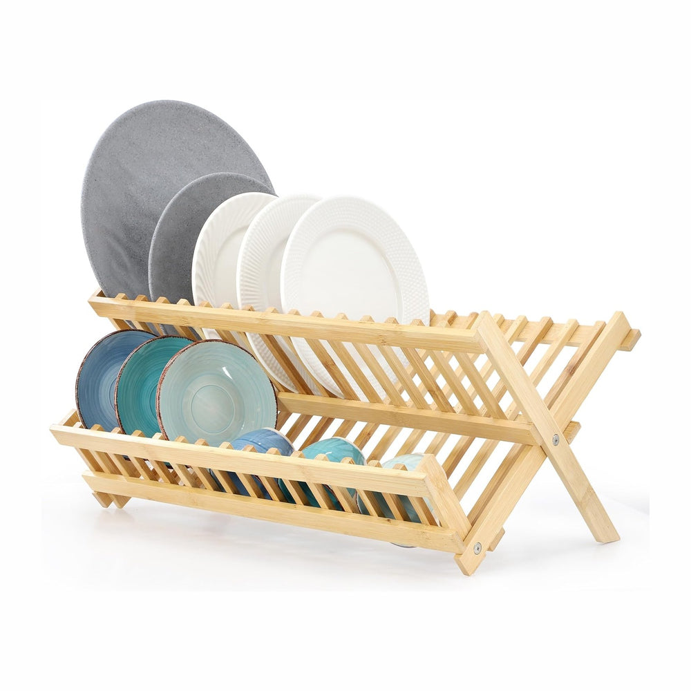Elama 2-Tier Collapsible Kitchen Bamboo Drying Dish Rack, Collapsible Dish Ra...