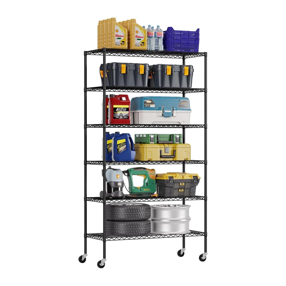 FDW | 6-Tier Wire Shelf with Wheels | 45" x 18" x 82" | Black