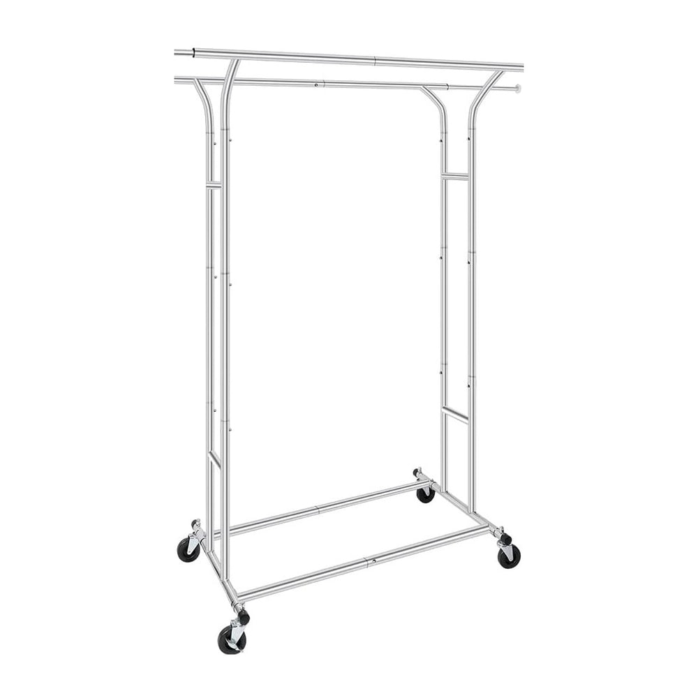 Fishat Silver 60" H Heavy Duty Double Rod Rolling Garment Clothes Rack