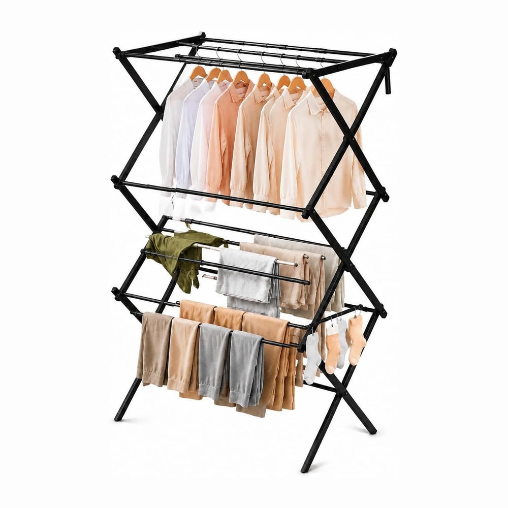Foldable Clothes Drying Rack, Metal Laundry Rack for Indoor and Outdoor