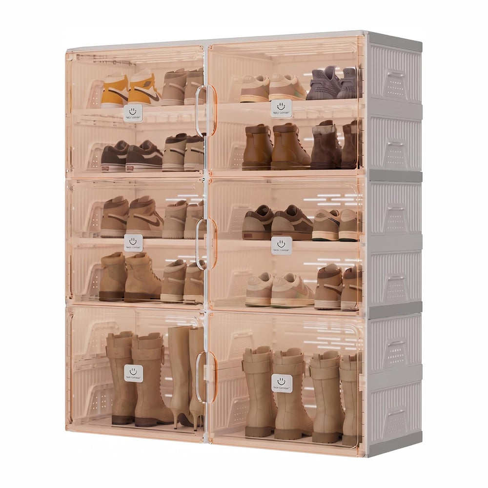 Foldable Shoe Organizer Storage Cabinet with Clear Magnetic Doors, Stackable ...