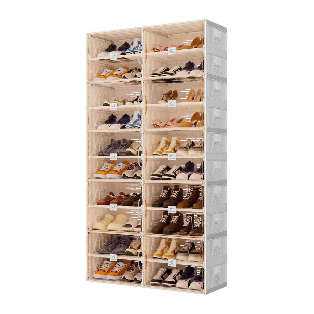 Foldable Shoe Rack Organizer for Entryway with Clear Magnetic Doors - Large C...