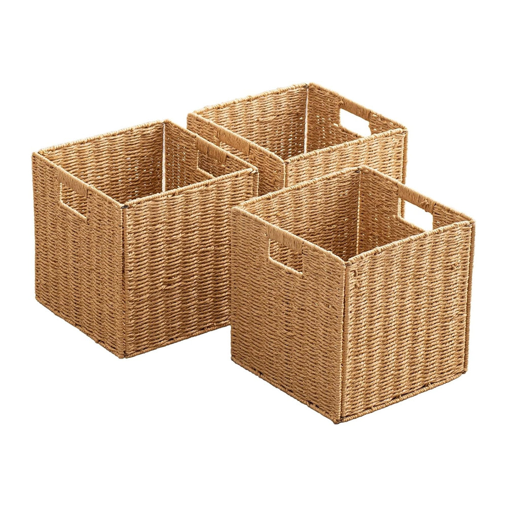 Foldable Storage Baskets with Handles Paper Rope Storage Baskets Rectangle Co...