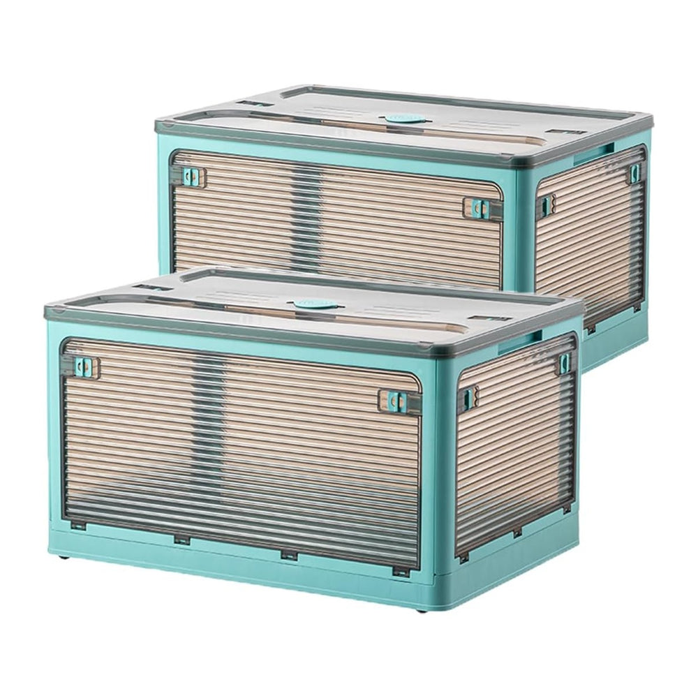 Folding Storage Bins, 50 Liters, 2 Pcs Blue plastic Storage Containers with W...