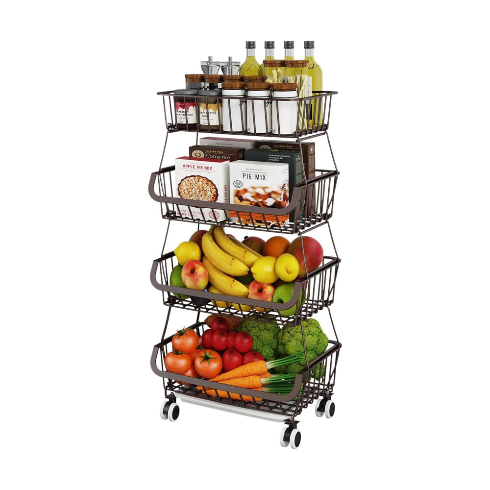 Fruit Vegetable Storage Basket for Kitchen - 4 Tier Stackable Metal Wire Bask...